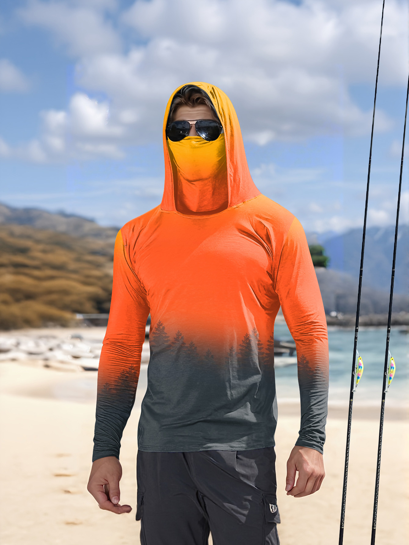Fishing Hoodie - Męska bluza z kapturem z gradientowym